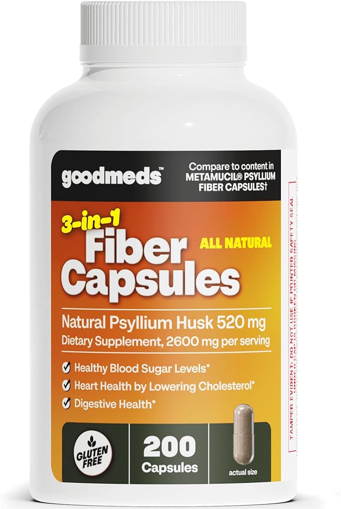 Psyllium Husk Fiber 520mg Capsules Supplement Soluble Dietary Colon Support for Women and Men, Restore Digestive Regularity and Balance (200 Count)