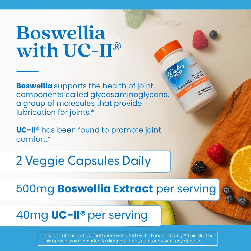 Doctor's Best BioAvailable Boswellia + UC-II, Supports Joint Health, Non-GMO, Gluten Free, Soy Free 60 Veggie Caps