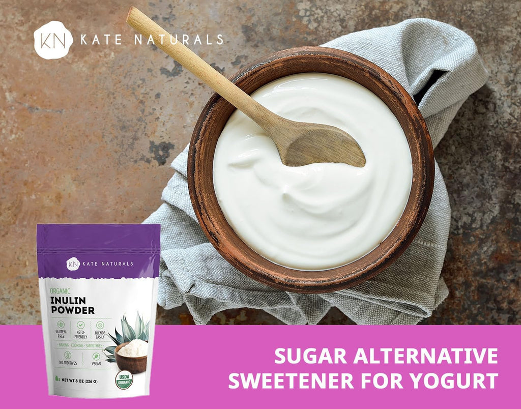 Kate Naturals Inulin Powder Organic from Blue Agave (8oz) Soluble Prebiotic Fiber for Coffee, Yogurt & Smoothies