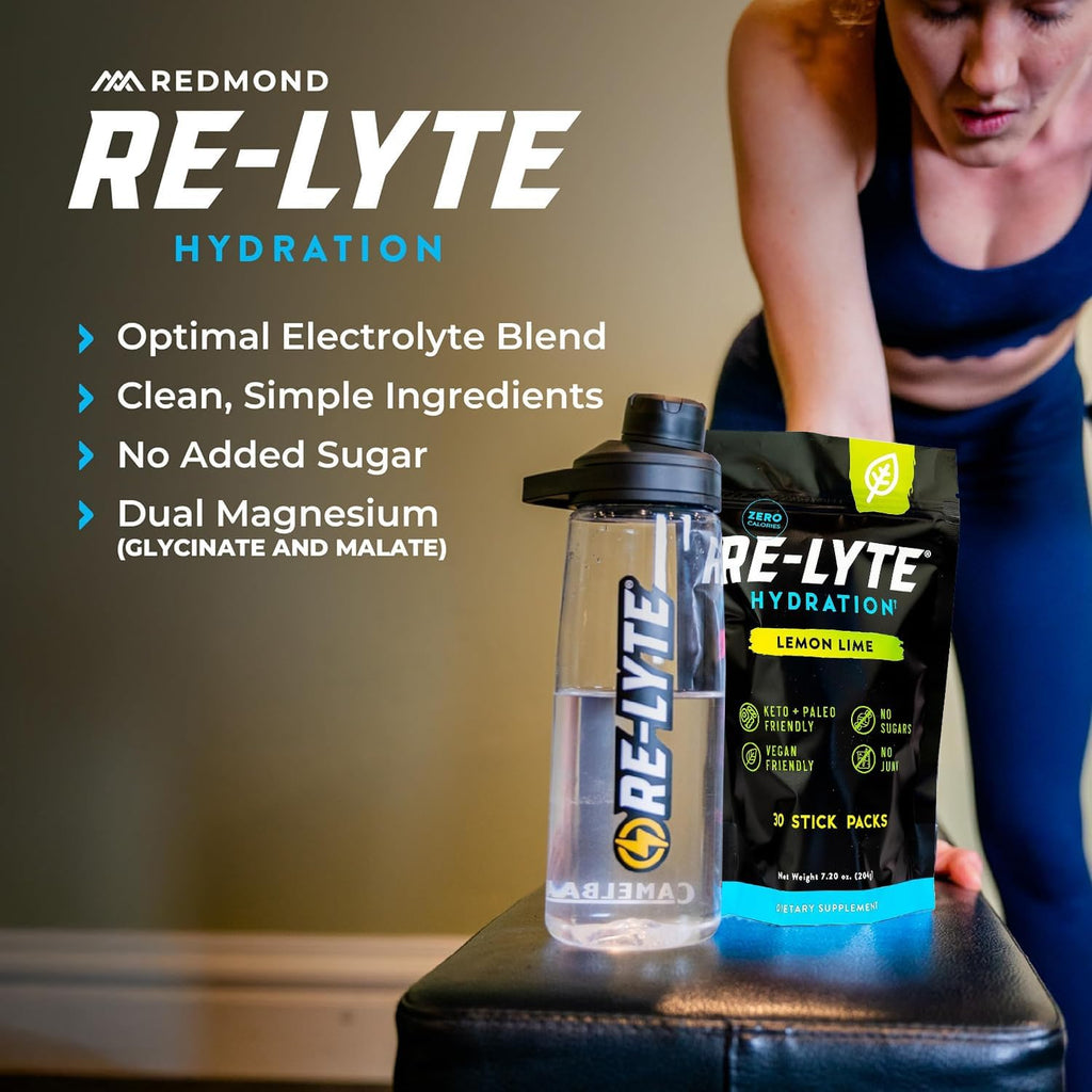REDMOND Re-Lyte Electrolyte Drink Powder Mix (Lemon Lime), 30 Stick Packs
