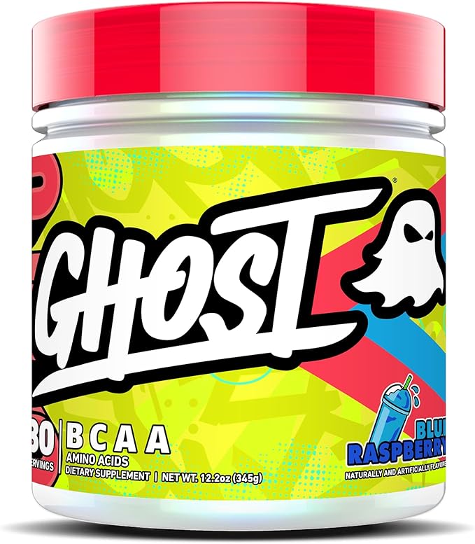 GHOST BCAA Powder Amino Acids Supplement, Blue Raspberry - 30 Servings - Sugar-Free Intra, Post & Pre Workout Amino Powder & Recovery Drink, 7G BCAA