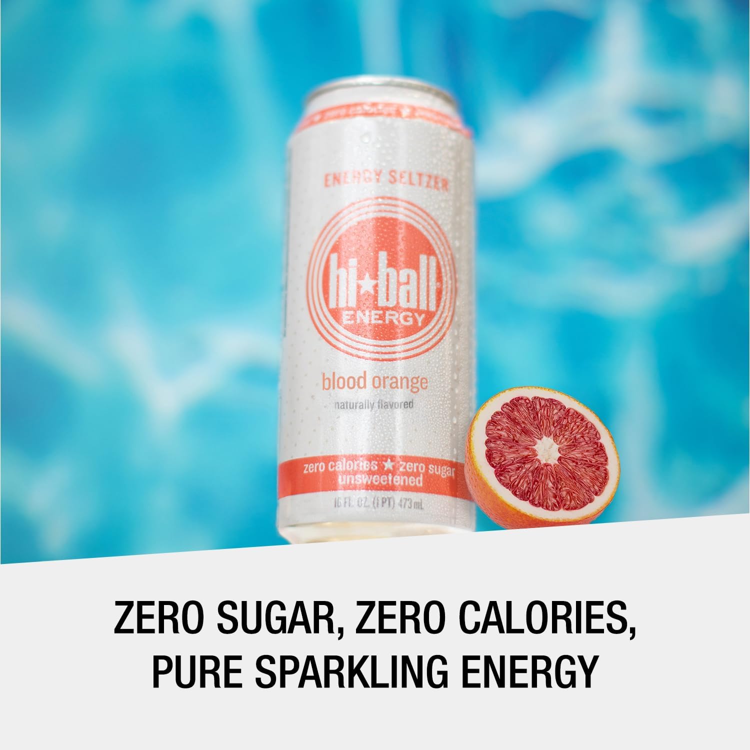 Hiball Clean Energy Drink - Blood Orange - Zero Sugar, Zero Calorie Sparkling Water with 160mg Organic Caffeine, 50mg Organic Ginseng, 50mg Organic Guarana and B Vitamins - 16 fl oz (8-Pack)