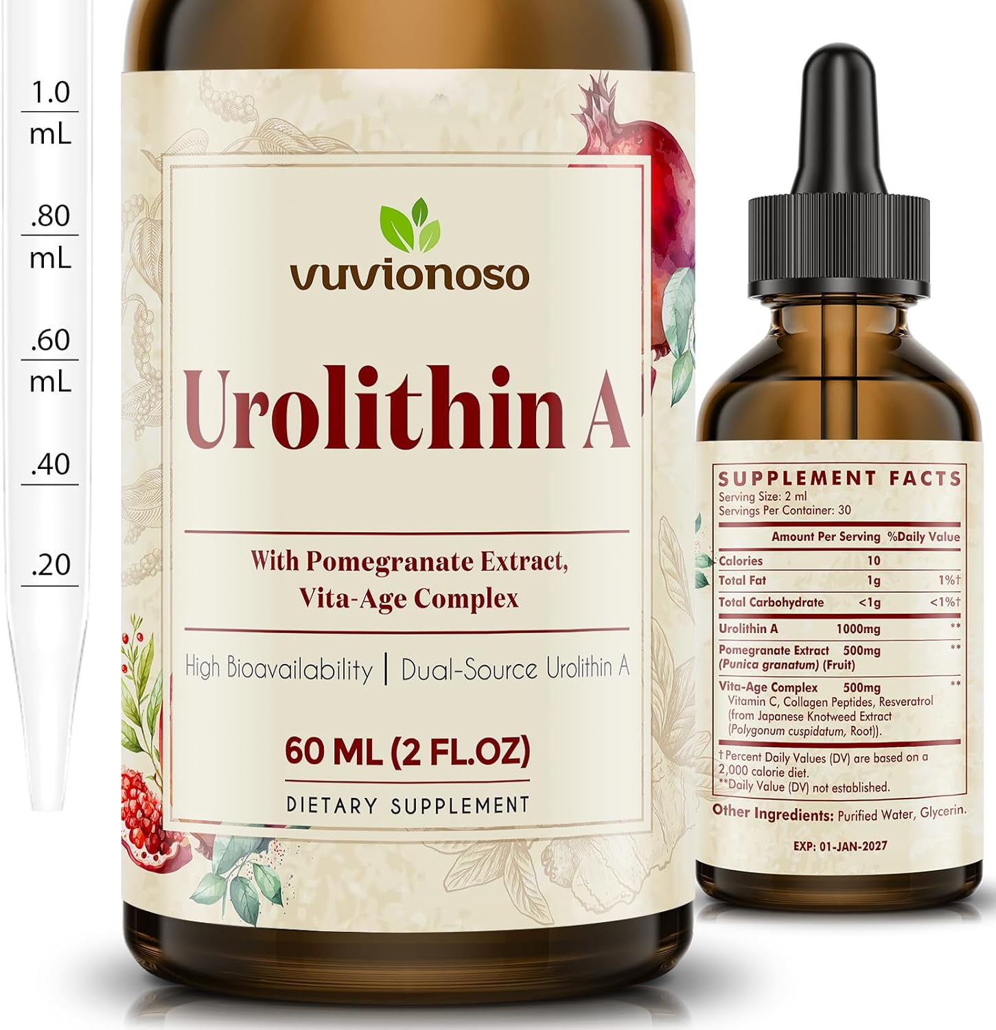 Urolithin A 2000mg Liquid Drops - 60ml (2 Fl Oz)