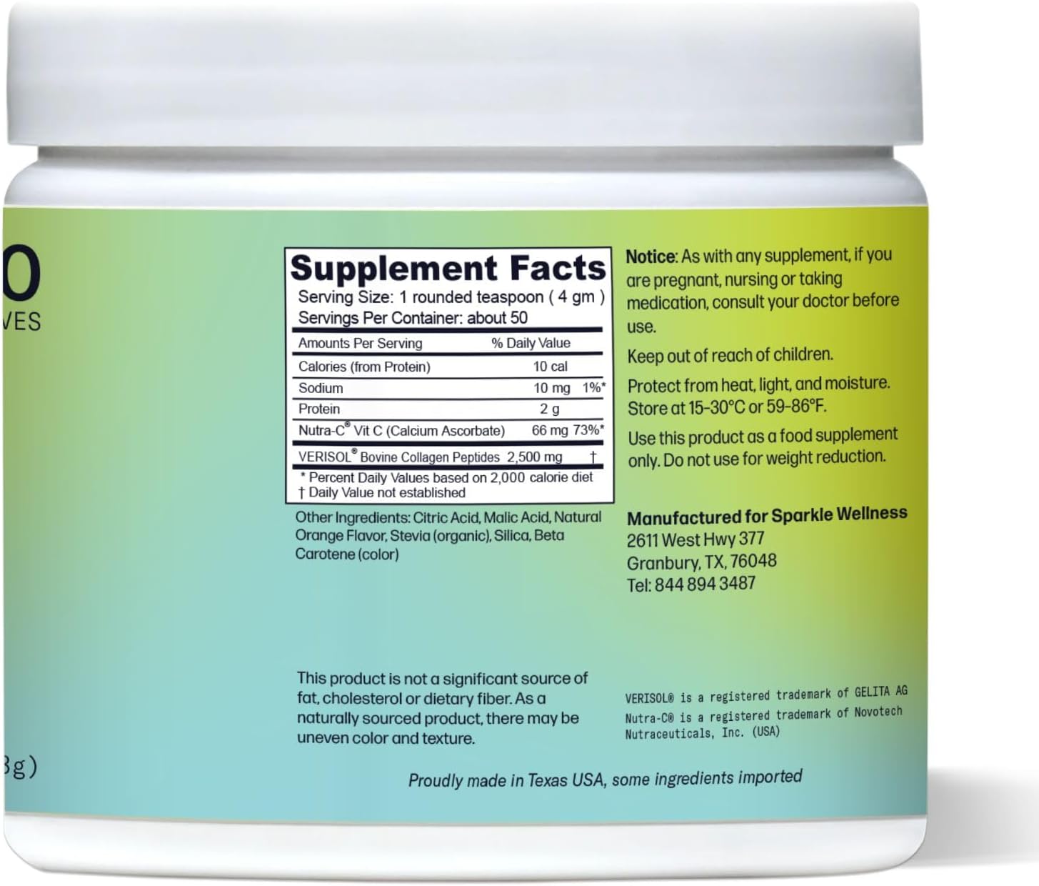 Sparkle Wellness Skin Boost (Orange) [50-Serves] | Collagen Powder Supplement with VERISOL Bioactive Hydrolyzed Collagen Peptides & Vitamin C to Improve Skin, Hair & Nail Health