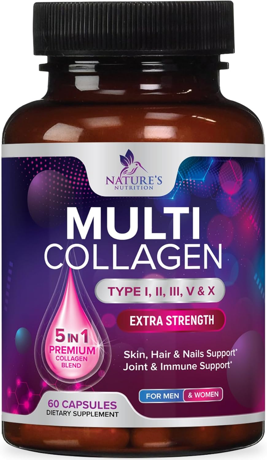 Multi Collagen Supplement 2400 mg - Types I, II, III, V & X Multi Collagen Peptides Pills for Women & Men, Hydrolyzed Collagen Supplements, Hair, Skin, Nail, & Joint Support Supplement - 60 Capsules