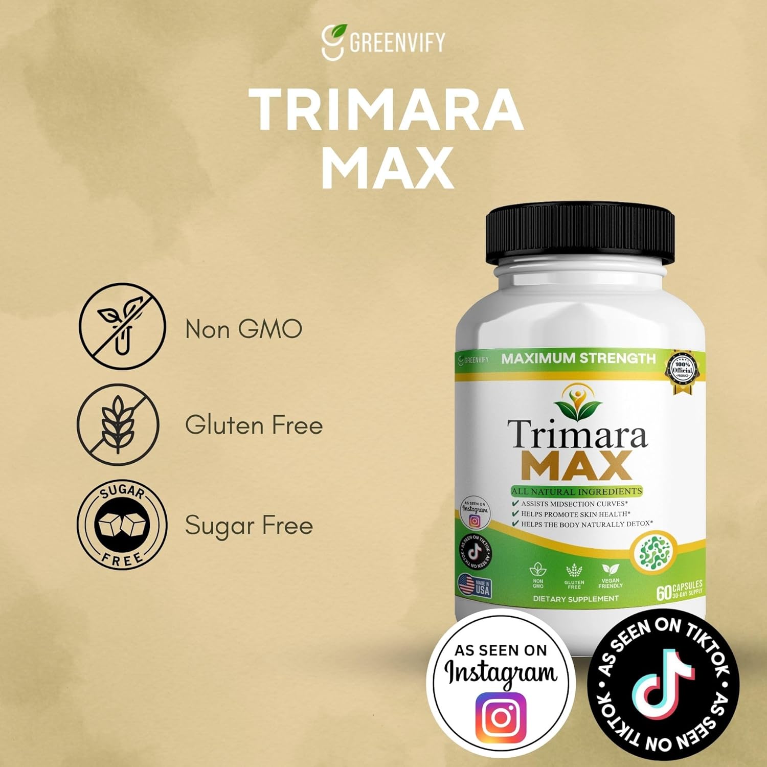 Trimara Max Maximum Strength Natural Dietary Supplement, 60 Capsules, All Natural Ingredients with Psyllium Powder, 30-Day Supply (2)