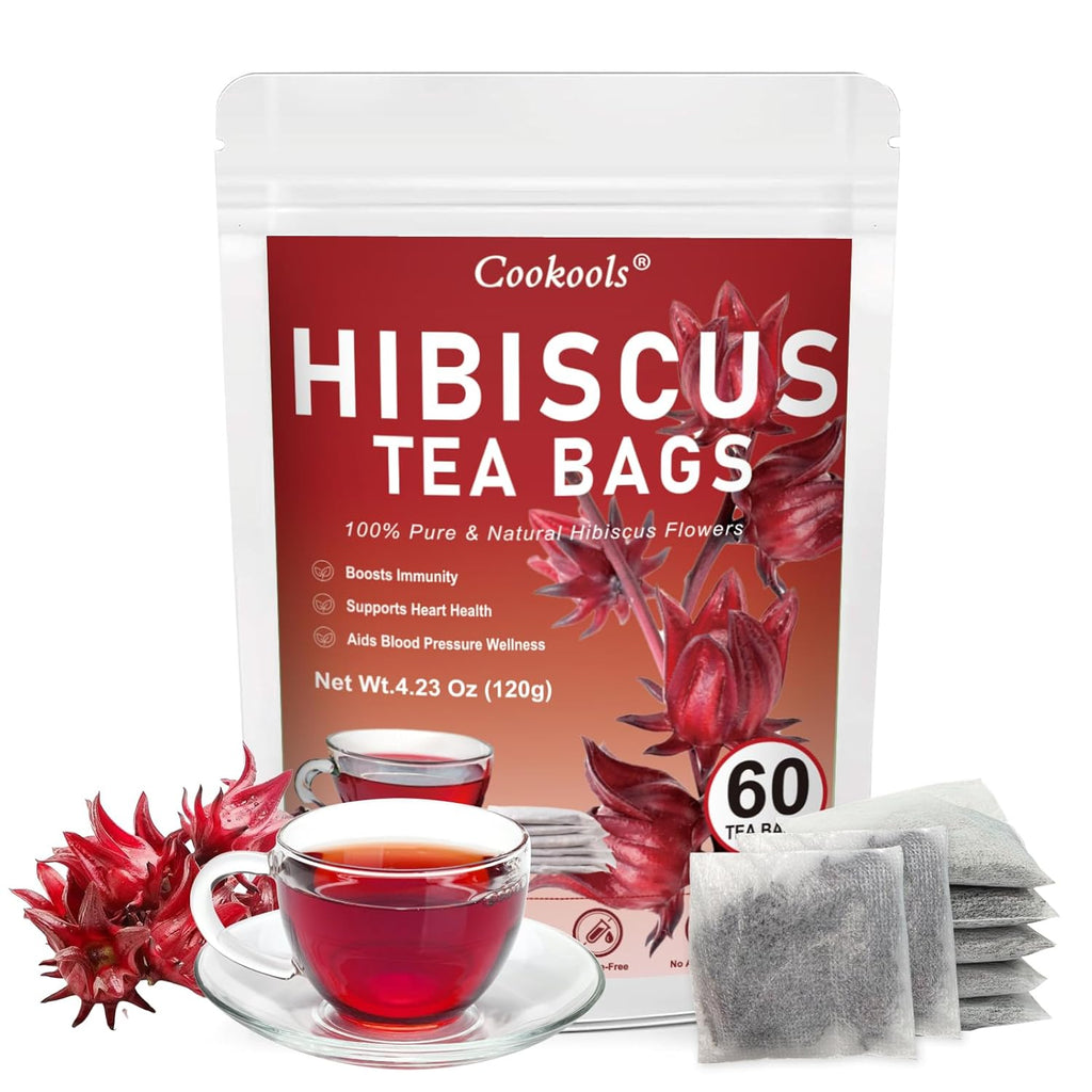 Hibiscus Tea Bags 2g x 60 Teabags | 100% Natural Hibiscus Immune & Antioxidants Support | Tart & Refreshing Herbal Tea | Caffeine-Free