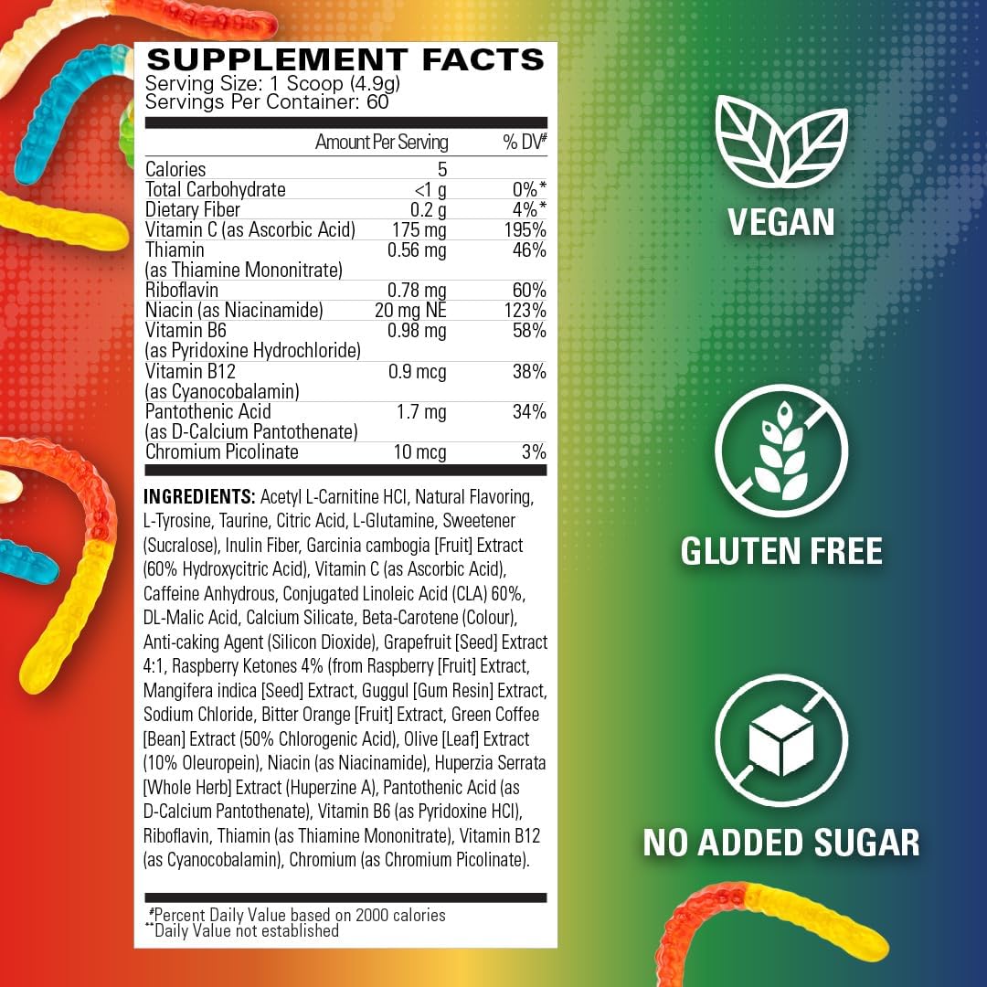 EHP Labs OxyShred Pre Workout Powder - Preworkout Powder with L Glutamine & Acetyl L Carnitine, Energy Boost Drink - Gummy Snake, 60 Servings