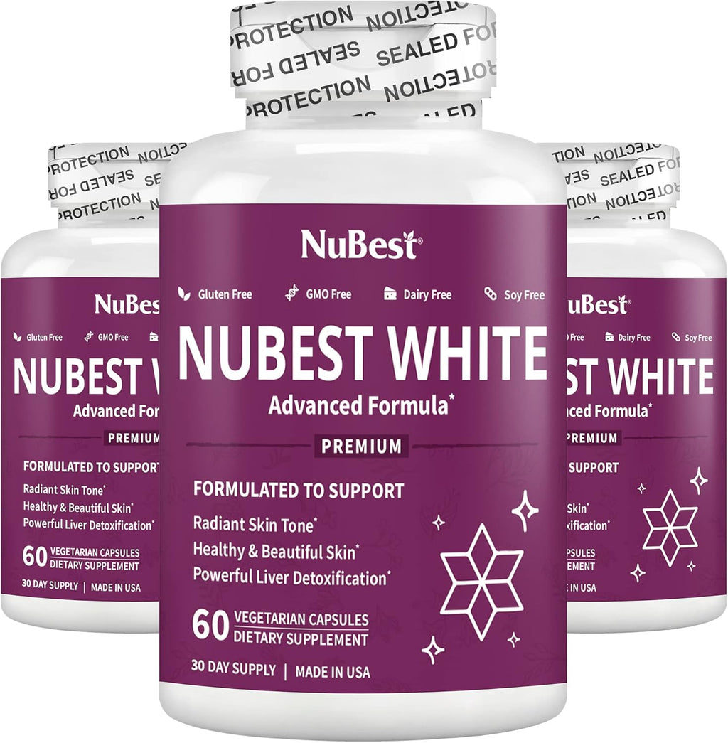 NuBest White - Glutathione 400mg & Milk Thistle Extract - Skin Brightening Supplement - Supports Beautiful and Radiant Skin - Antioxidant & Detoxification - Pack 3