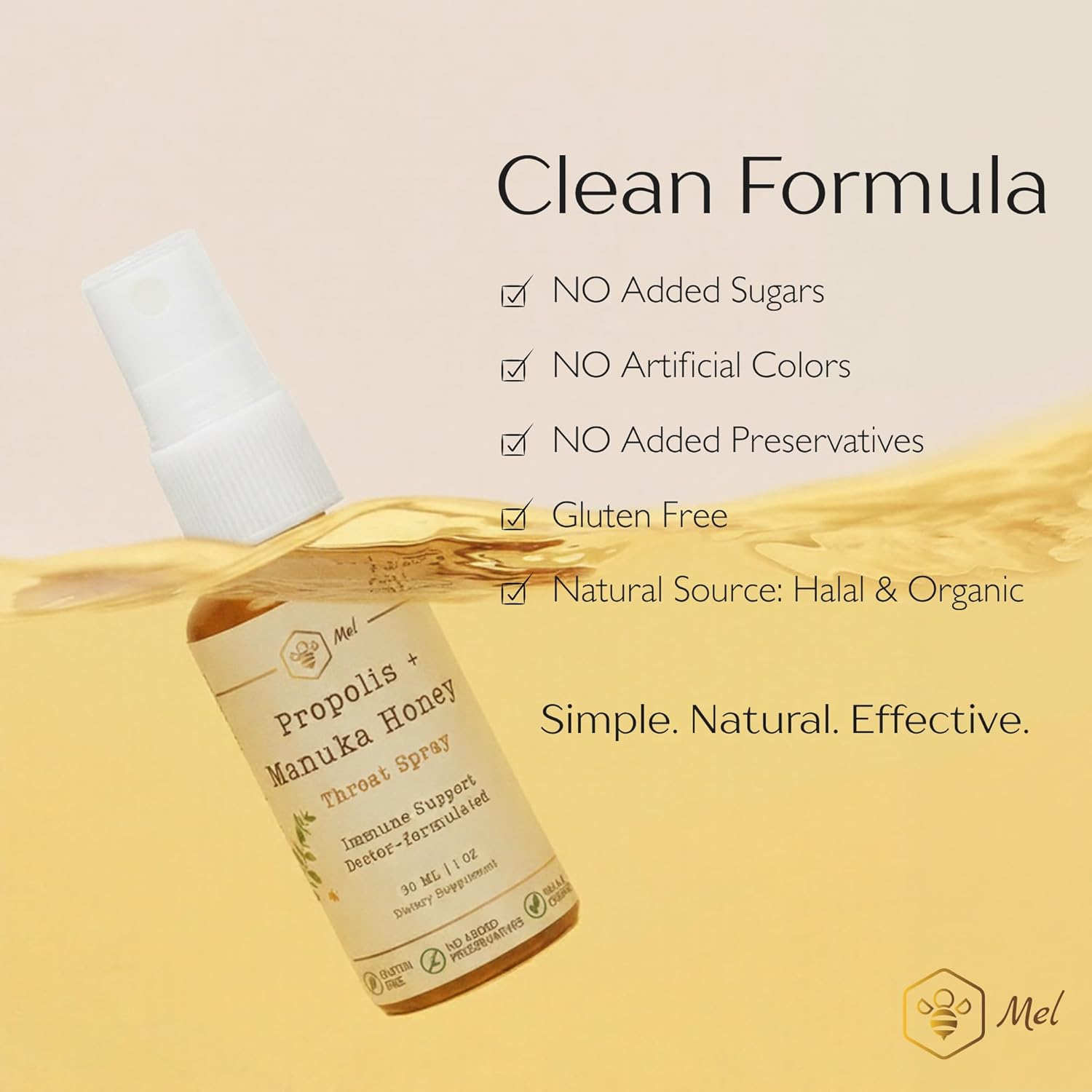 Mel Propolis and Manuka Honey Throat Spray with Lemon for Natural Immune Support & Sore Throat Relief 1 Fl Oz, Antioxidants, Keto, Paleo, Gluten-Free,