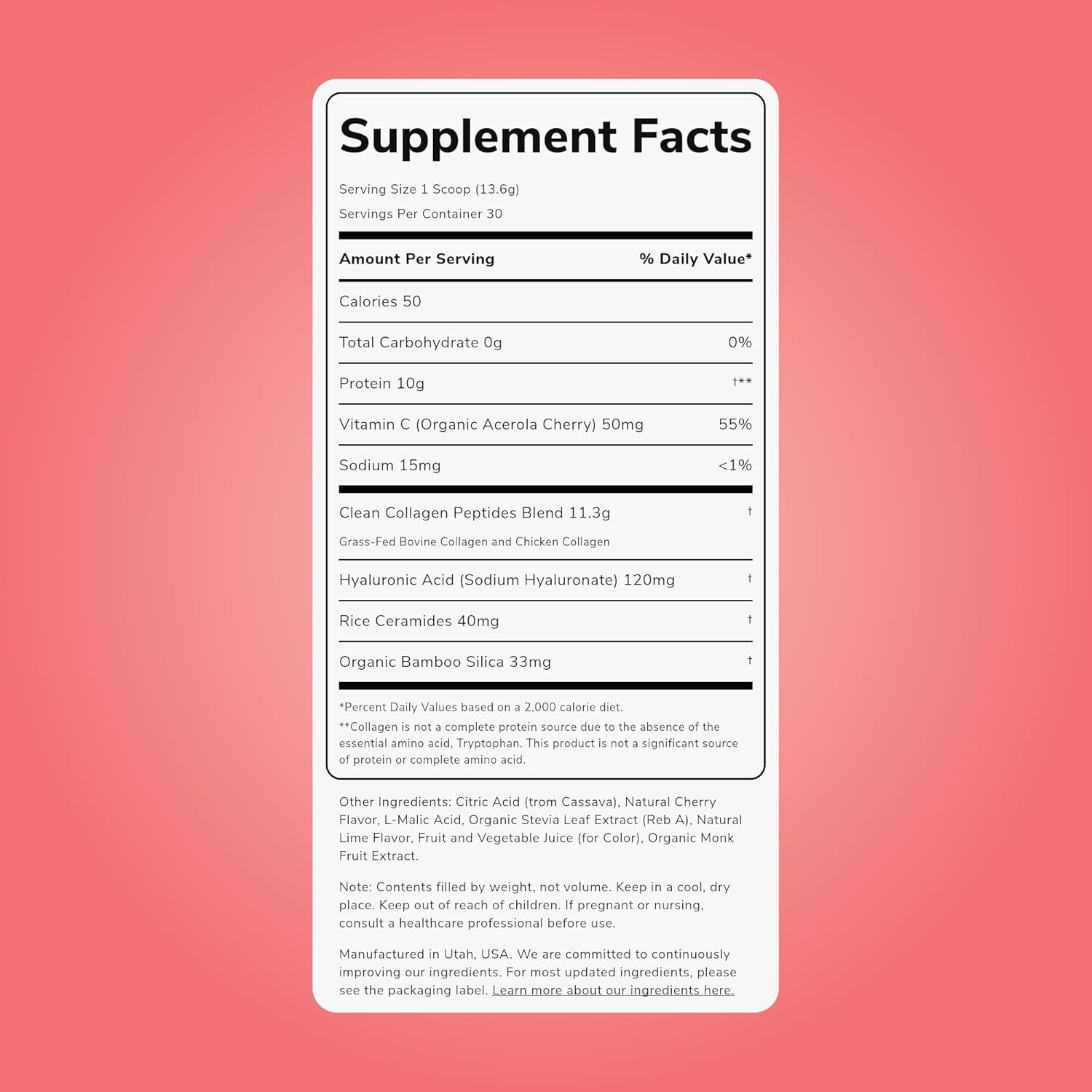 Clean Simple Eats Collagen Powder + Beauty Blend, Cherry Ice Flavor, Hydrolyzed Collagen Peptides from Grass Fed Bovine & Chicken, Hyaluronic Acid for Hair, Skin, Nail & Joint Support, 30 Servings
