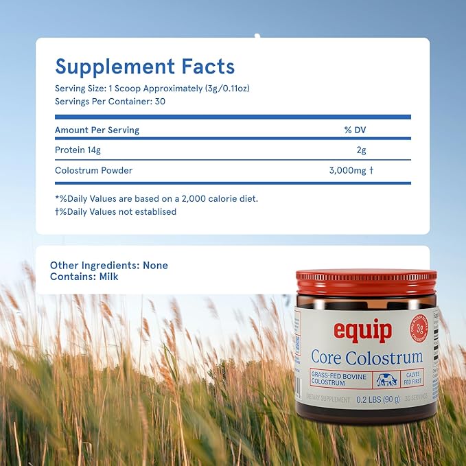 Equip Foods Core Bovine Colostrum Powder - 3,000mg Grass Fed Colostrum Supplement - Gut Health, Immunity, Recovery Lactoferrin Supplements - Keto Friendly Bovine Colostrum, 30 Servings, Unflavored