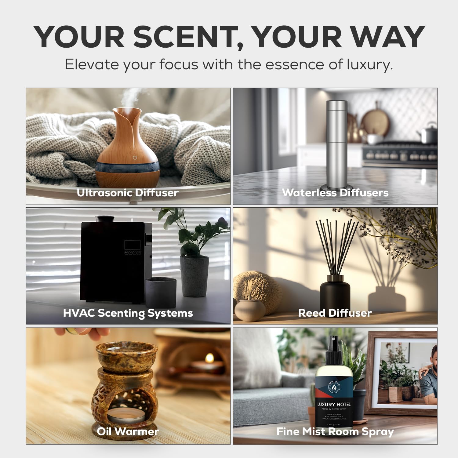 Aroma Country Luxury Hotel Diffuser Oil - Ritz Carlton Scent Oil for Diffuser & Air Fresheners for Home - Essential Oil Diffuser Refill, Home Fragrance Collection with Gardenia & Amber (8.5 Fl. Oz)
