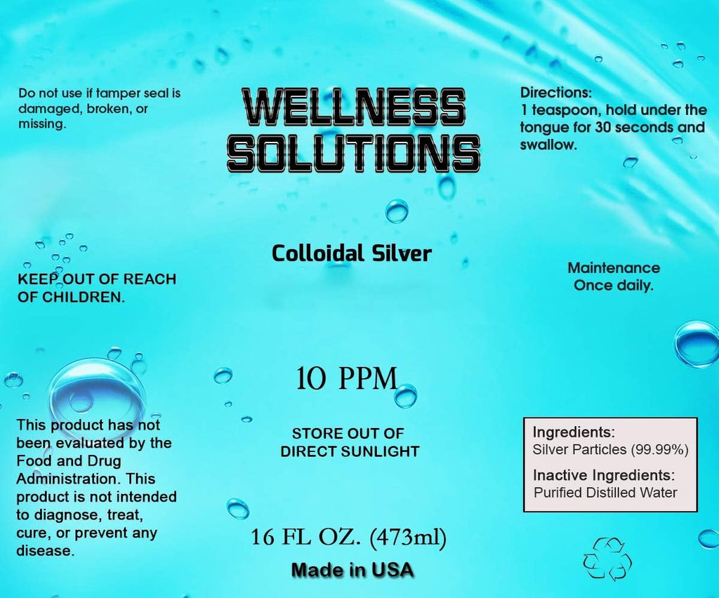 Colloidal Silver - Wellness Solutions - Vegan and Gluten Free -16 fl. oz
