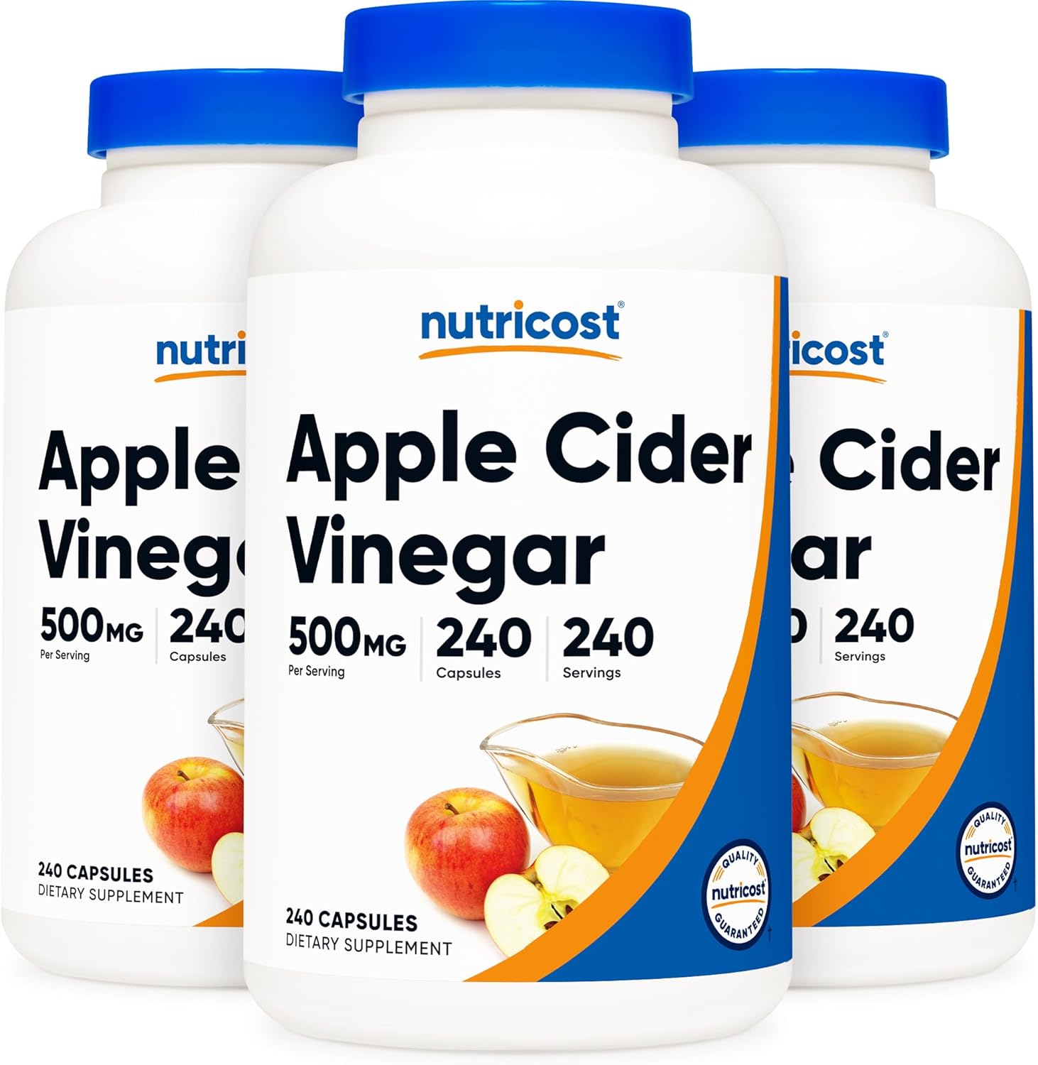 Nutricost Apple Cider Vinegar 500mg, 240 Vegetarian Capsules - Natural, Non-GMO, and Gluten Free (3 Bottles)