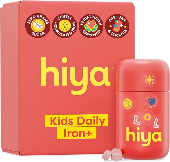 Hiya Iron+ Supplements for Kids - High Absorption Kids Iron Supplement - Delicious Strawberry Flavor & Easy on Children's Stomach - No Added Sugar & Third Party Tested