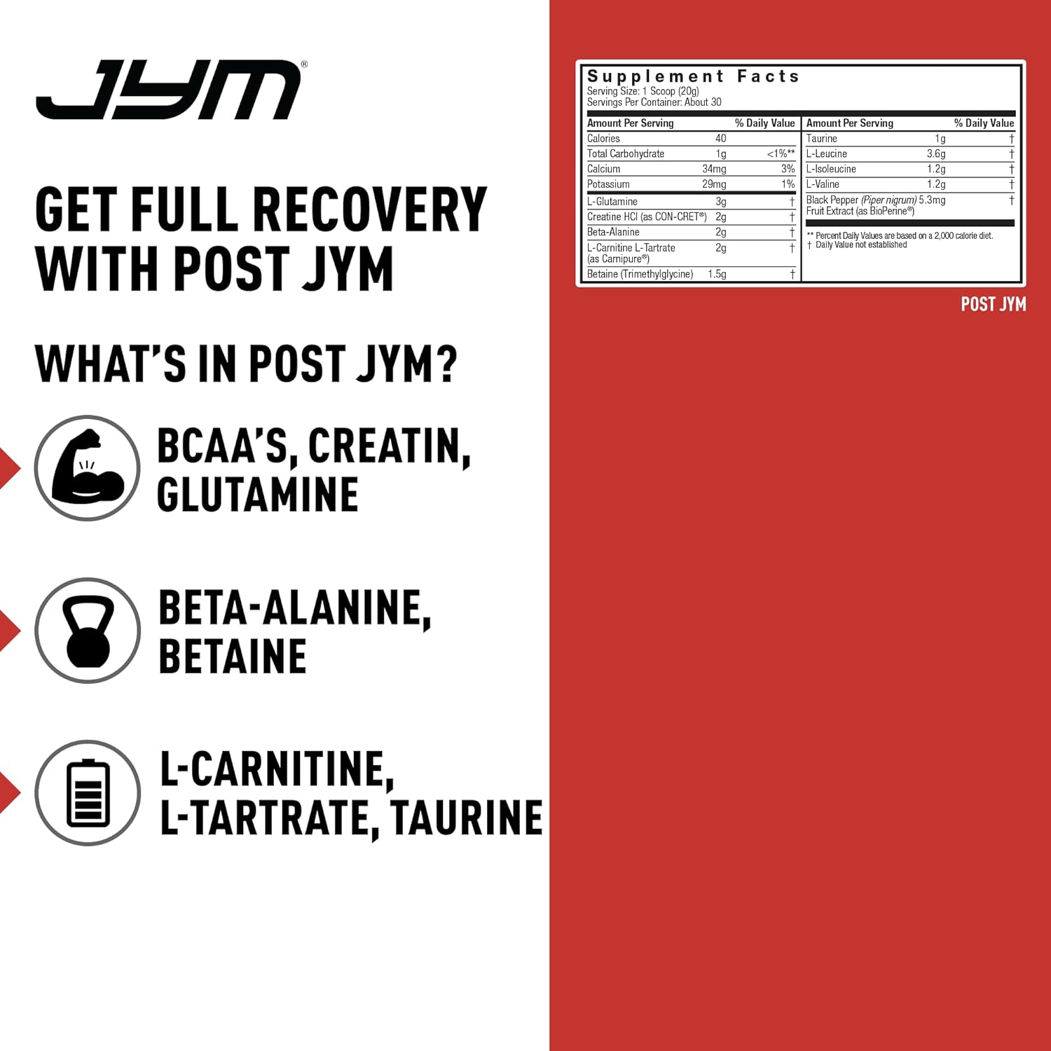 Post JYM Active Matrix - Post-Workout with BCAA's, Glutamine, Creatine HCL, Beta-Alanine, and More | JYM Supplement Science | Watermelon, 30 Servings