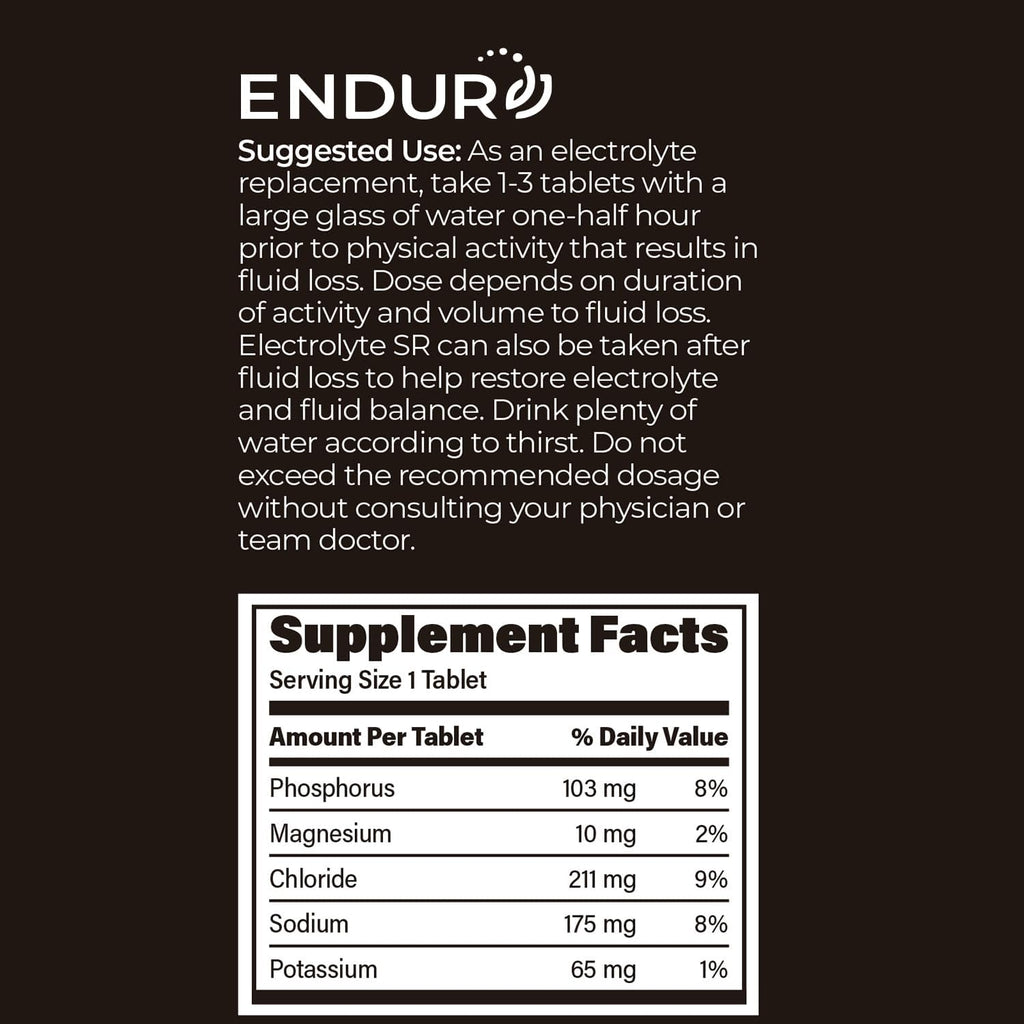 Endur Electrolyte SR, Essential Electrolyte Replacement & Hydration Support, Great for Physical Activity, Sustained-Release Tablets, 60 Tablets