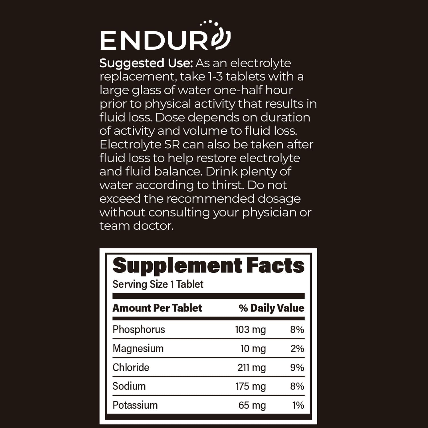 Endur Electrolyte SR, Essential Electrolyte Replacement & Hydration Support, Great for Physical Activity, Sustained-Release Tablets, 60 Tablets