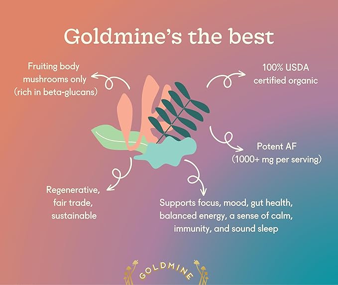 Goldmine Supershroom Functional Power Reishi Mushroom Supplement, Gluten Free Powerful Adaptogen Vegan Brain Supplement - Immunity Support Powder (227grams (8oz), Pouch)