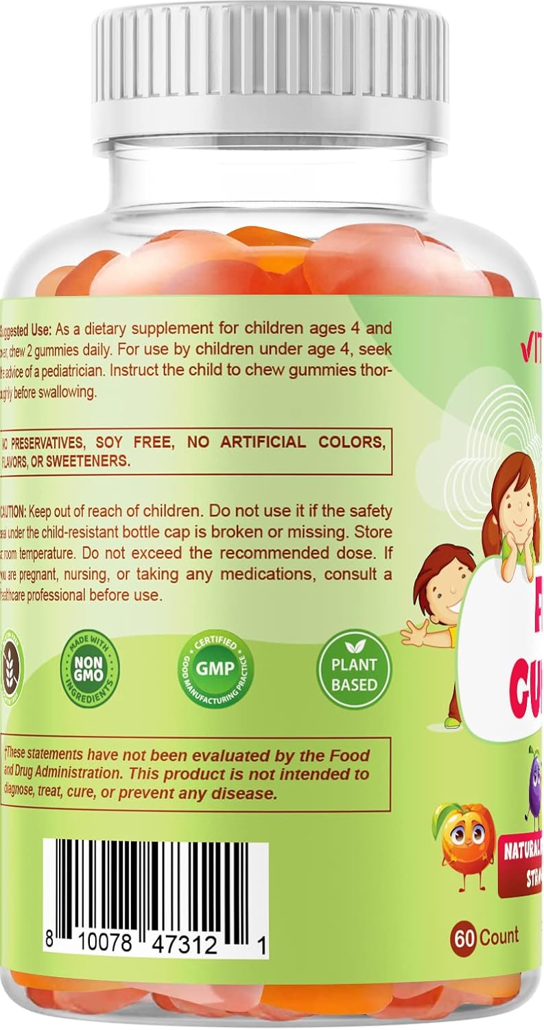 Vitamatic Kids Prebiotic Fiber Gummies – Extra Strength 4g Fiber – Zero Sugar Added – 60 Pectin-Based Gummies – Digestive Health & Regularity Support (Pack of 2)