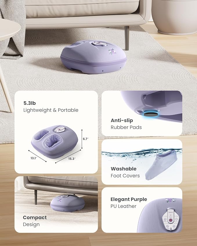 RENPHO Foot Massager Machine with Heat [2026 Upgraded], Shiatsu Foot Massager for Plantar Fasciitis, Valentines Day Gifts for Her Him, Cordless Control, Best Gifts for Women/Mom/Wife, Purple