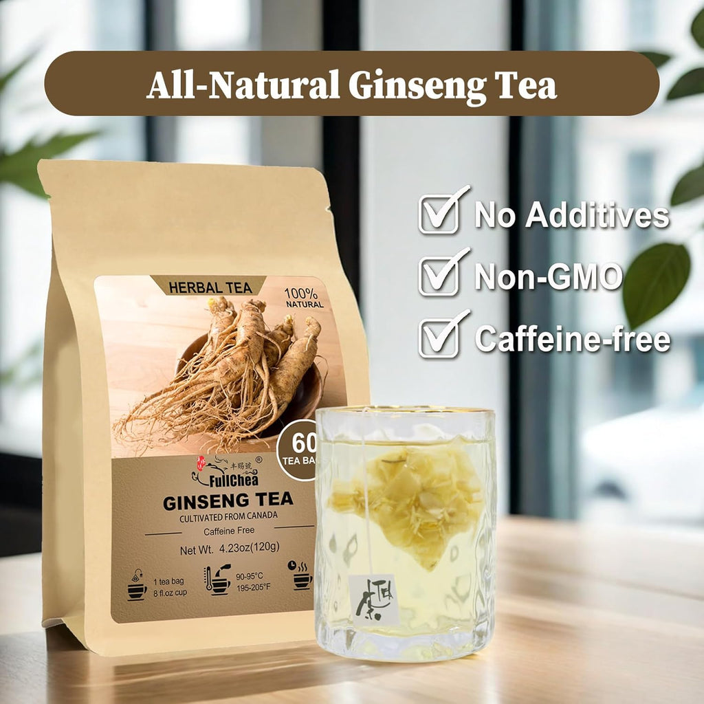 FullChea - Diverse All-Natural Herbal Tea Collection - Variety Pack for Easy Brewing - Ginseng Tea /60 Count (Pack of 1)