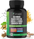 Sea Moss Black Seed Oil Ashwagandha Turmeric Bladderwrack Burdock Root | Advanced Sea Moss Capsules All in One Supplement with Seamoss Black Seed Oil Burdock Root Capsules - 60 Count