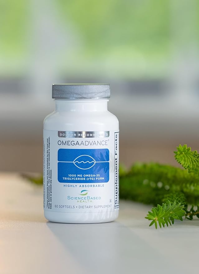 ScienceBased Health OmegaAdvance Omega-3 Fish Oil – Triglyceride Form with 1000 mg EPA & DHA – Plus Lutein & Zeaxanthin – Supports Heart, Brain & Eye Health – Lemon Coated – 60 Softgels