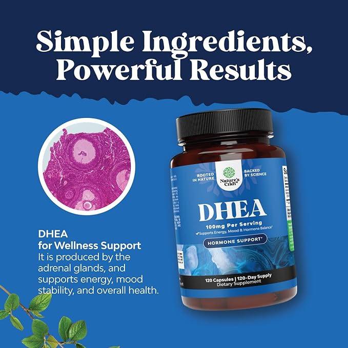 DHEA 100mg for Men and Women - Vegan High Strength DHEA Supplement for Women & Men Enhanced Energy and Hormone Balance & - Womens Hormone Balance Supplement - 120 Count