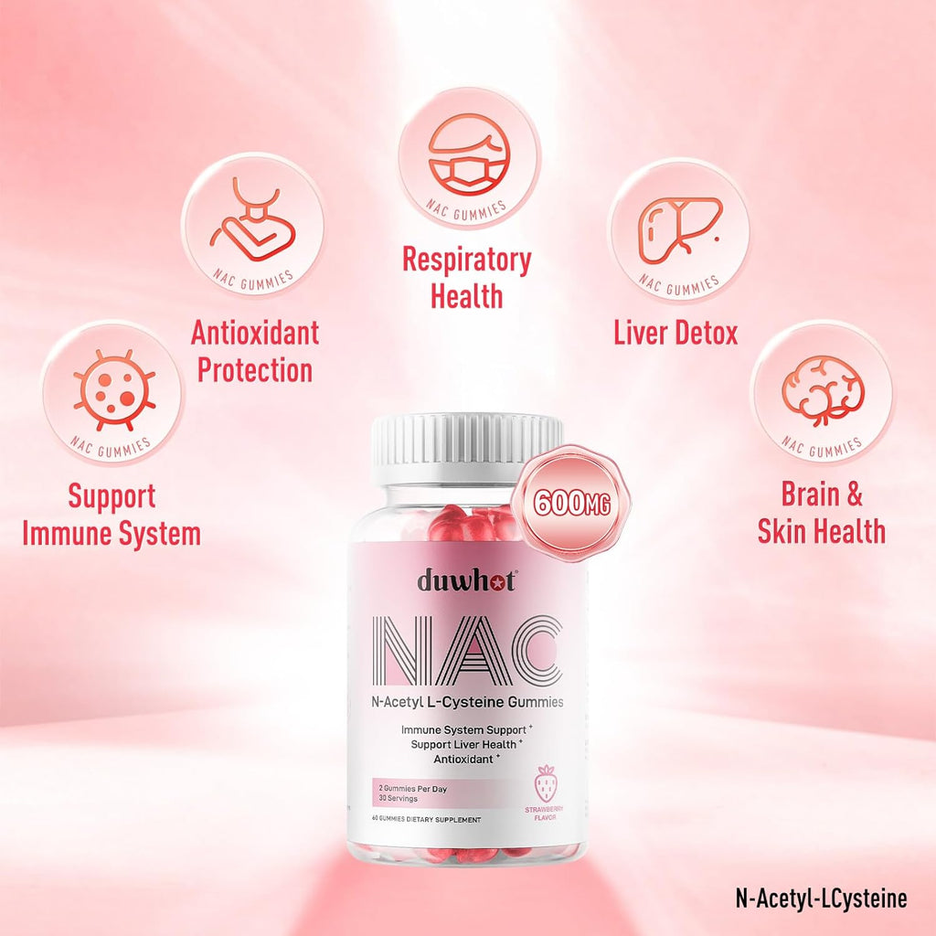 NAC Gummies 600mg, N Acetyl Cysteine Supplement NAC Chewable for Antioxidants & Immune Support, Lung & Liver Health, Natural Strawberry Flavor, 120ct