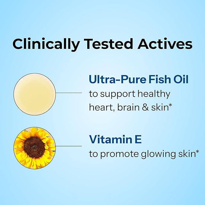 HUM OMG! Omega The Great Triple Omega 3 Fish Oil Supplement for Women & Men with Vitamin E, DHA & EPA, Skin Care & Skin Tone Support for Heart & Brain Health, Gluten Free, Non GMO, 60 Softgels