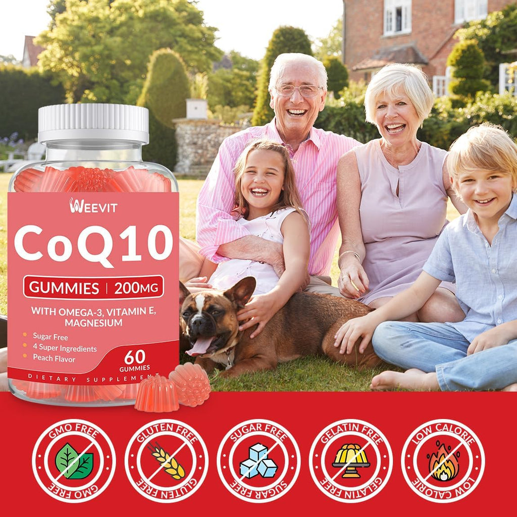 Sugar Free CoQ10 Gummies 200 MG, Coenzyme Q10 (Ubiquinone) Gummies for Adults, Co Q10 Supplement with Omega-3, Magnesium, Energy, Brain Support