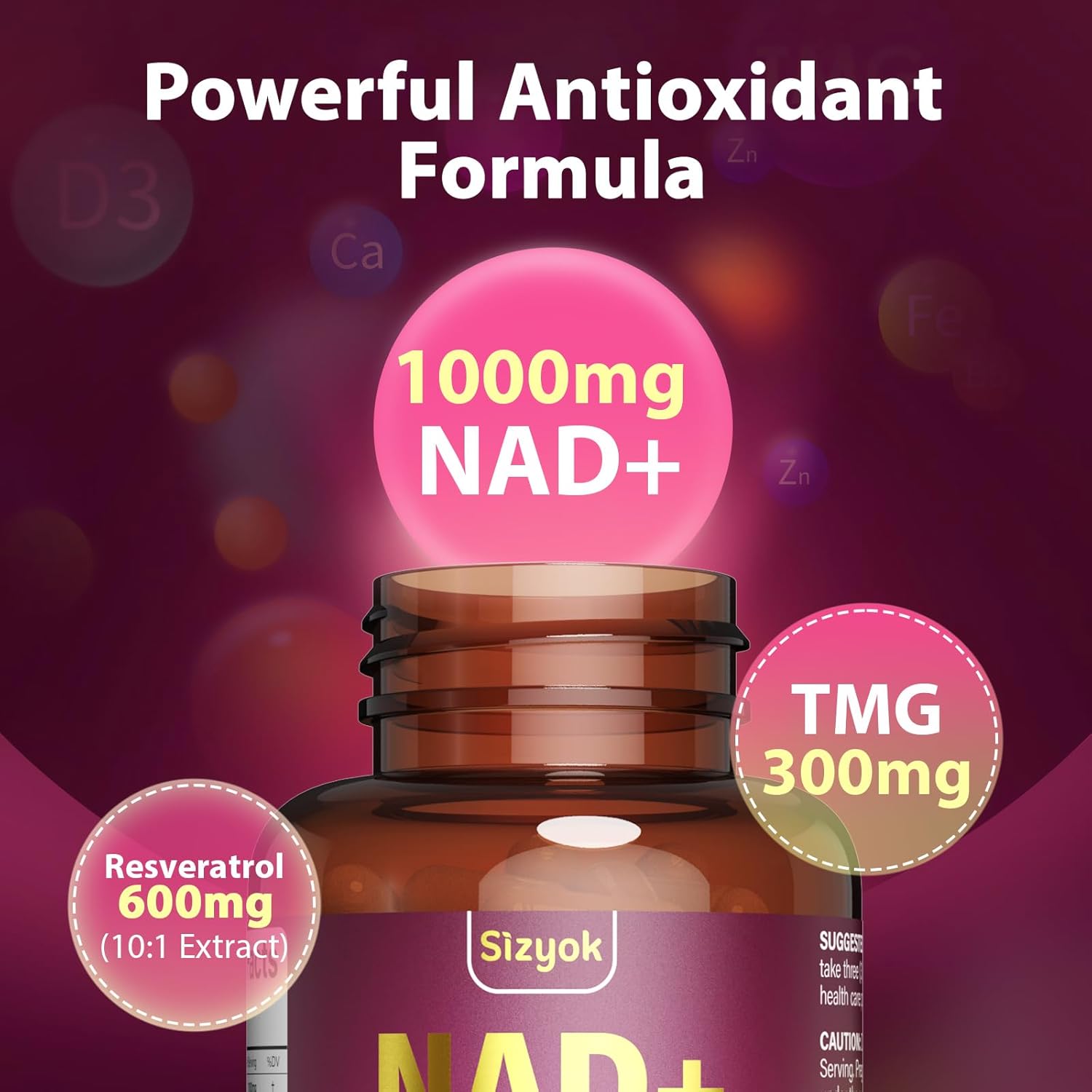 NAD Supplement 1100mg Pure Organic, Liposomal NAD Resveratrol Supplement for Women and Men, Boosts NAD+ Levels