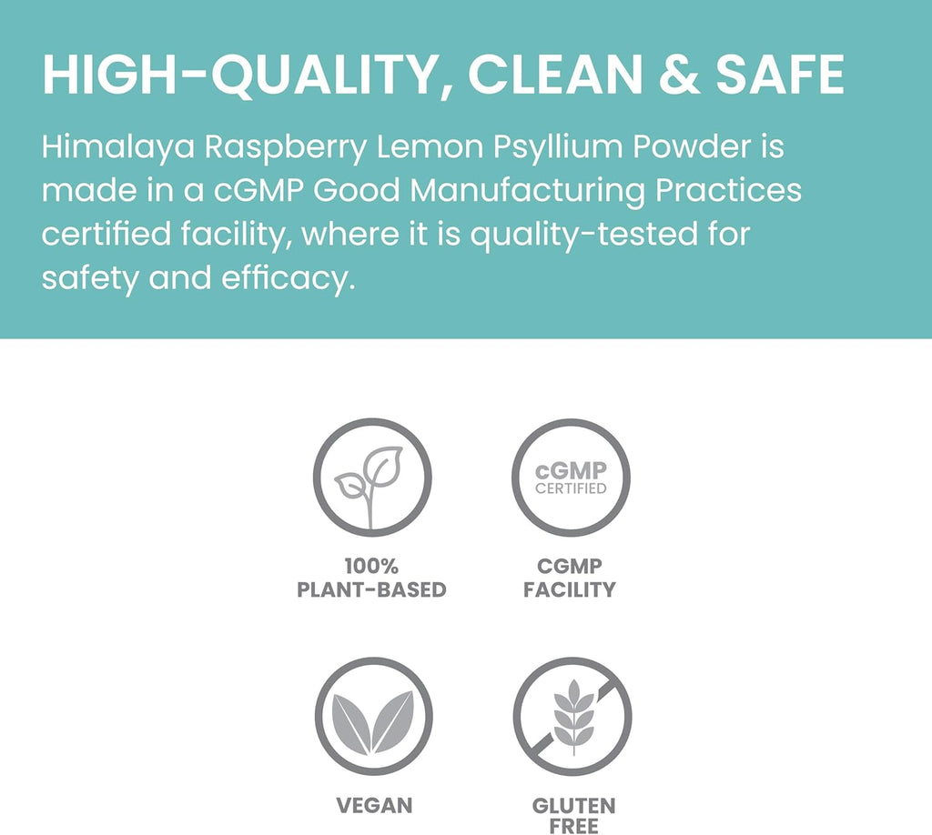 Himalaya Raspberry Lemon Psyllium Husk Powder, Daily Fiber Supplement for Digestive Health & Regularity, Sugar-Free, Gluten-Free, Vegan, No Artificial Colors, Easy-to-Mix, 12 oz (340 g)