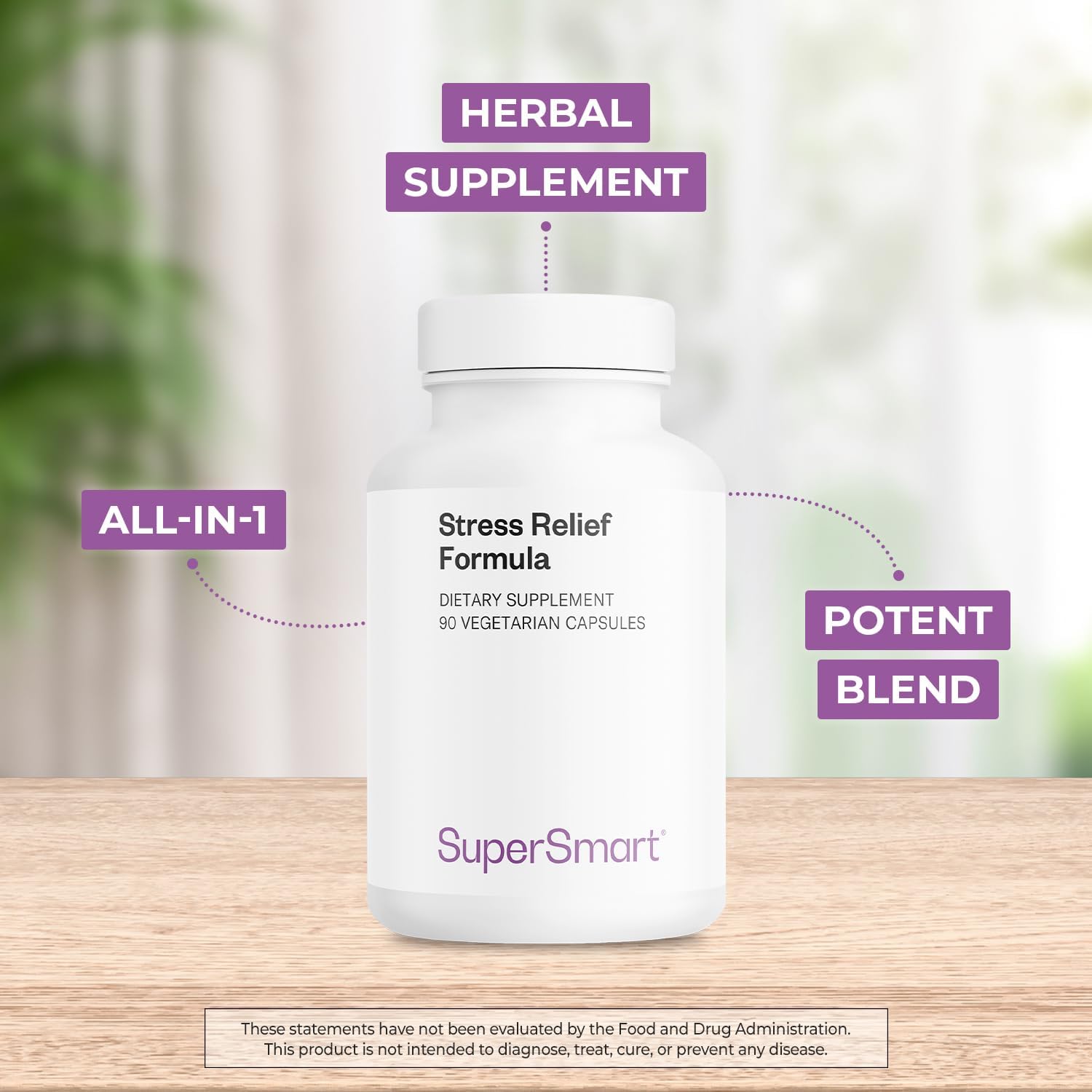 Supersmart - Stress Relief Formula (All-in-1) - 100% Natural Supplement - with Passion Flower, Polygala Tenuifolia | Non-GMO & Gluten Free - 90 Vegetarian Capsules