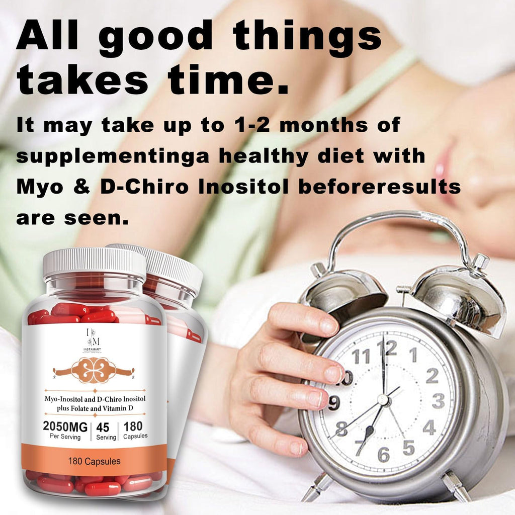 INSTAMART Myo-Inositol & D-Chiro Inositol 2050mg | Balanced 40:1 Ratio | Plus Folate & Vitamin D | Non-GMO, Gluten-Free, Soy-Free, Vegan Supplement | 180 Easy-to-Swallow Capsules