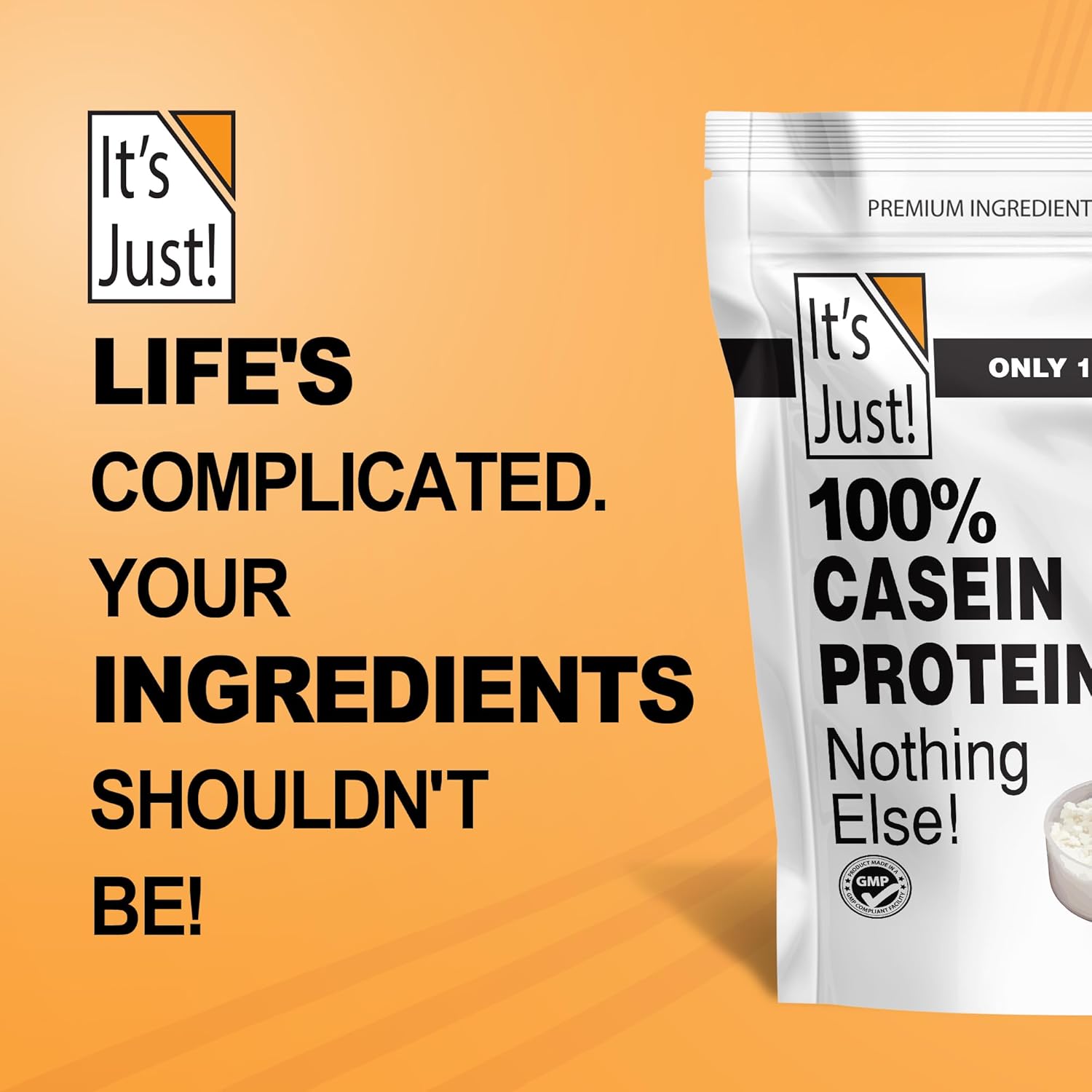 It's Just! - 100% Casein Protein Powder, Made in USA, One Ingredient, Slow Burning, Time Release (1 Pound (Pack of 1), Unflavored)