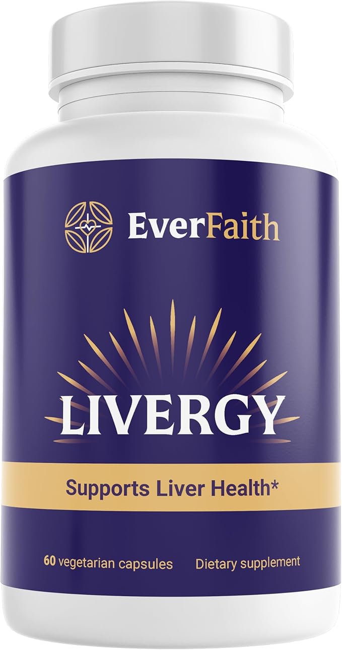 EVERFAITH Livergy - Liver Cleanse Detox & Repair - Liver Support & Health Supplement - with Milk Thistle, Beet Root Powder, Turmeric, Dandelion & More - Vegetarian, Gluten Free, Non-GMO - 60 Capsules