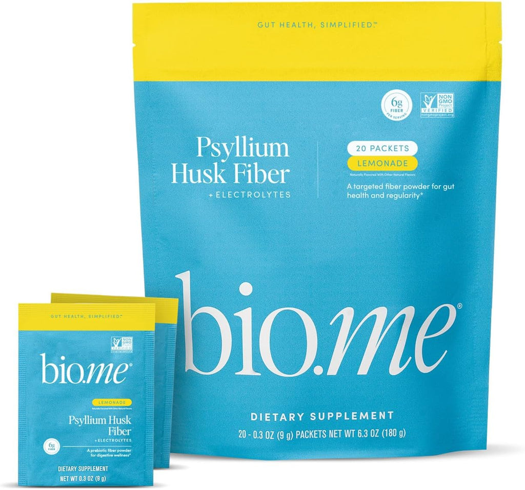 Psyllium Husk Fiber Lemonade 20 Count Travel Packs (6g Per Packet) - Psyllium Husk Powder for Digestive Health & Bloating Relief, Gluten Free, Sugar Free Prebiotic Fiber Powder, Non-GMO Supplement