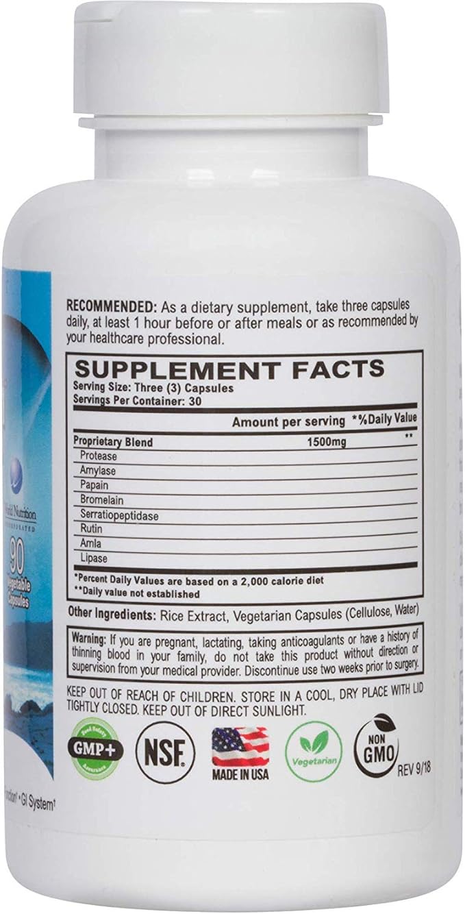 Digestive Enzymes for Gut Health | Proteolytic Systemic Multi Enzymes with Serrapeptase for Women and Men | Helps Increase Blood Flow and Maintain Digestive Health (90 Capsules)