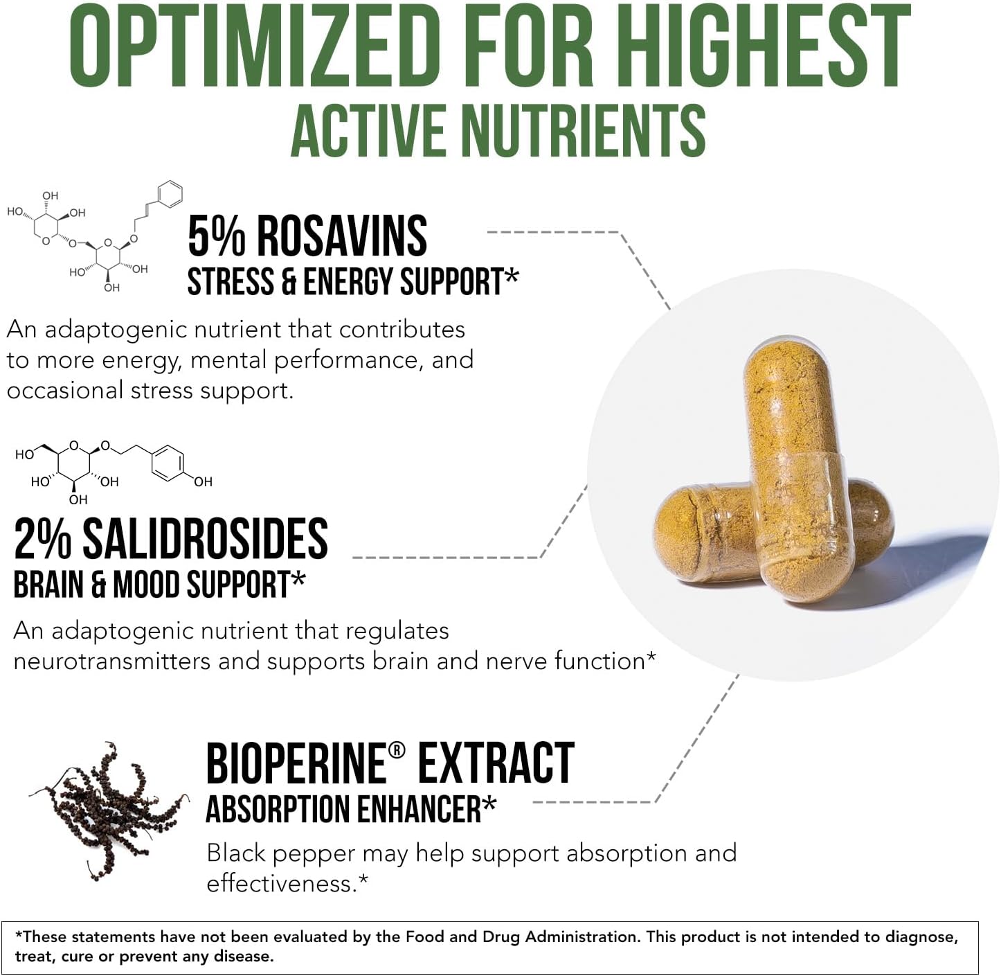 Max Strength Siberian Rhodiola®: Rhodiola Rosea 5% Rosavins, 2% Salidroside & BioPerine® for Enhanced Absorption – Helps Support Stress, Energy & Focus* – Grown in Siberia, DNA Verified (60 Capsules)