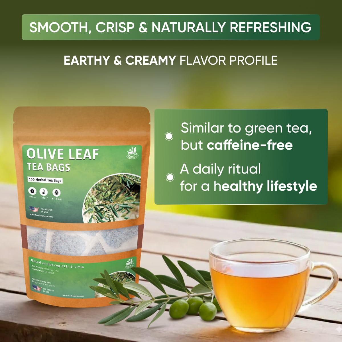 Olive Leaf Tea Bags – 100 Bags (Premium Dried Olive Leaf Tea - 100 Count), Natural Extract Caffeine-Free Herbal Tea for Health & Immune Support