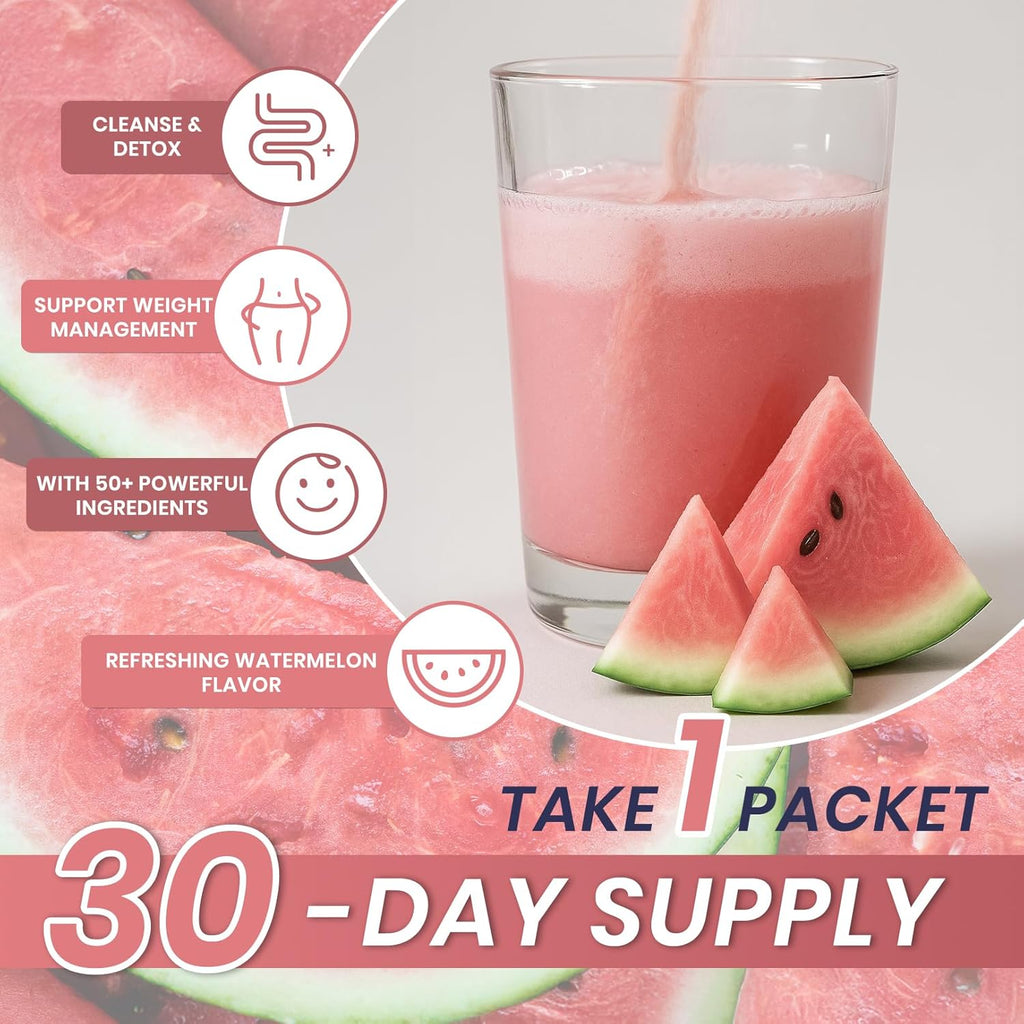Happy Cleaner Gut Health Superfoods Probiotic Powder for Women, Watermelon Flavor, with Prebiotic & Probiotic, Organic Fiber, Immune Health, Natural Antioxidant, 30 Servings