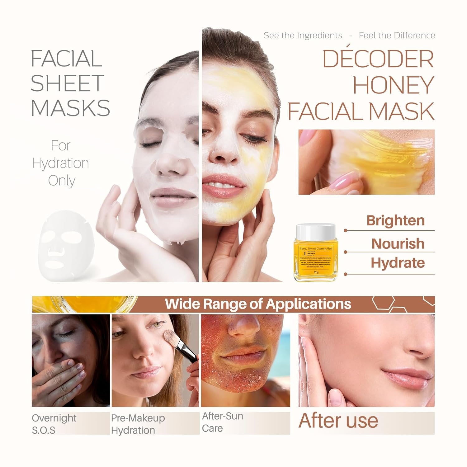 Decoder Honey Cleansing Jelly Skin Care Collagen Face Mask - 5% Honey Extract, 5% Niacinamide, Deep Nourishing Royal Jelly & Witch Hazel, Advanced Cleansing & Hydration, Sea Buckthorn Oil, 4.23 Oz