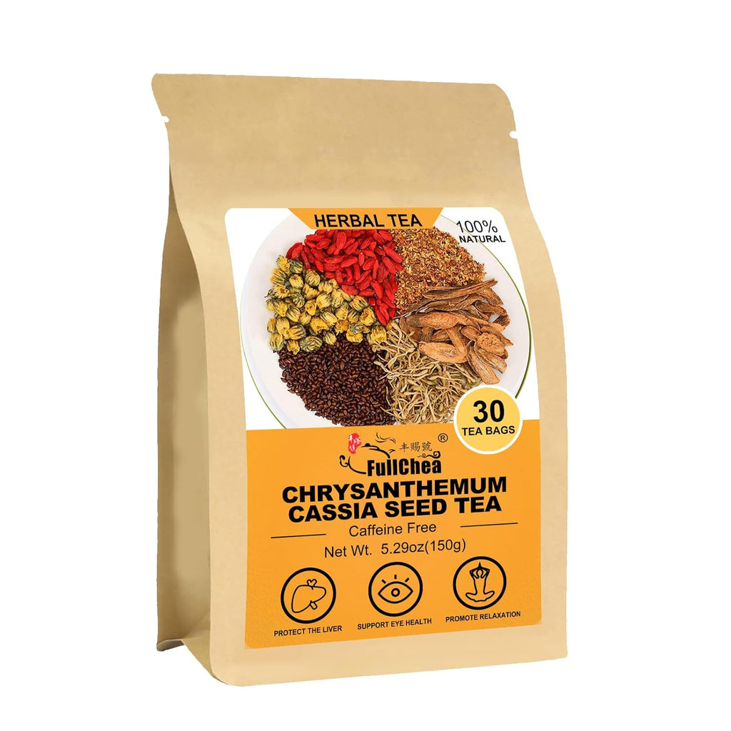 FullChea - Chrysanthemum Cassia Seed Tea Bag, 30 Pcs Teabags for Liver Detox Cleanse 5.29oz / 150g - Burdock Root, Goji Berries, Osmanthus, Dandelion, Licorice, Barley Chinese Herbal Tea