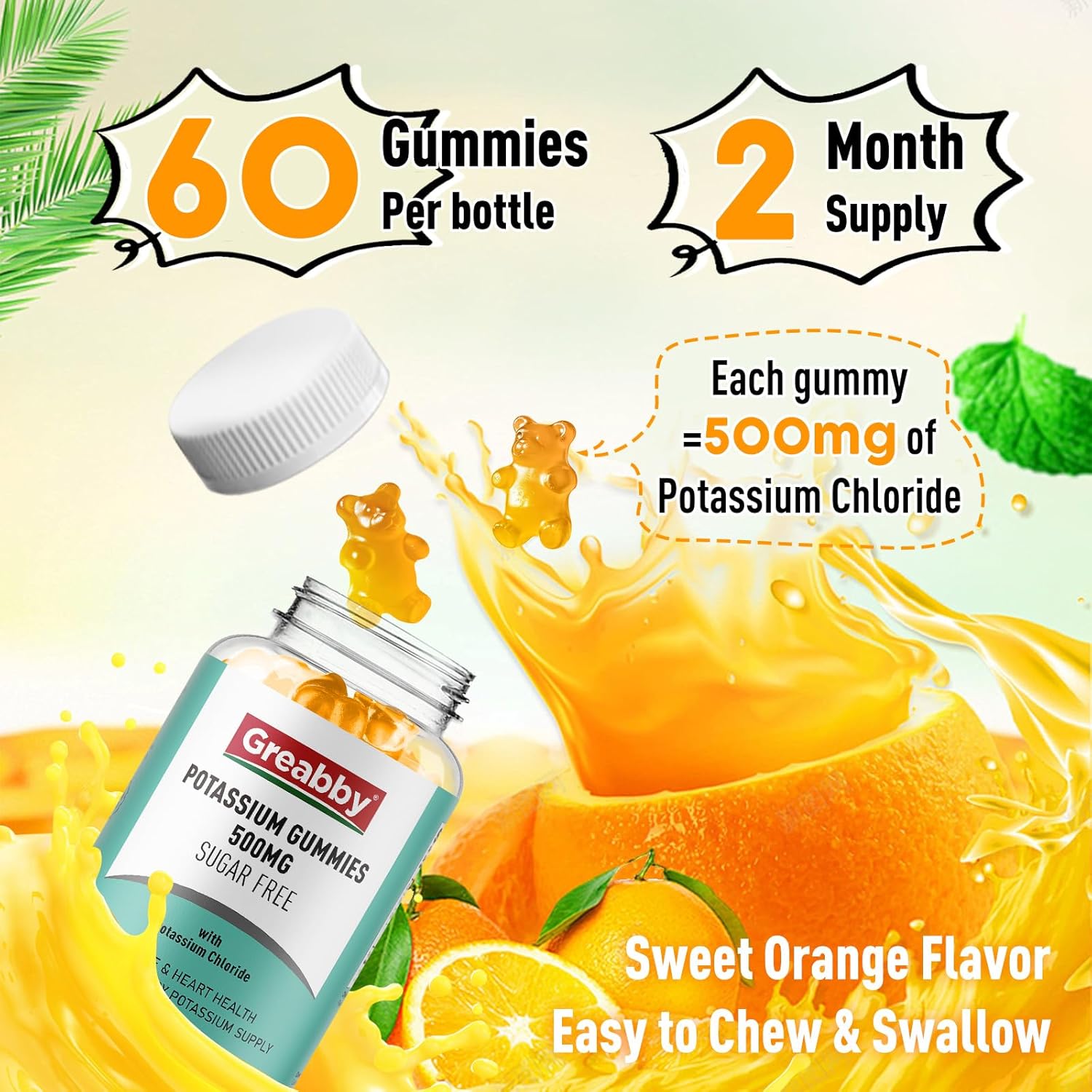 Potassium Gummies, Potassium Chloride 500mg for Adults, Sugar-Free Potassium Supplement, Muscle Relief & Heart Health for Women Men, Electrolyte Balance, Efficient Potassium Supply, 120 Servings