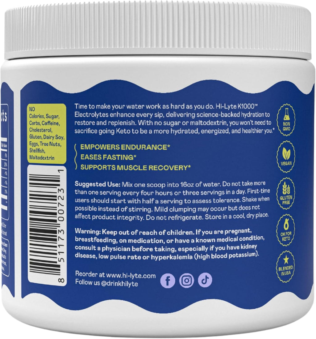 Hi-Lyte K1000 Electrolytes Powder Mix Orange Keto & Performance, 50 Servings
