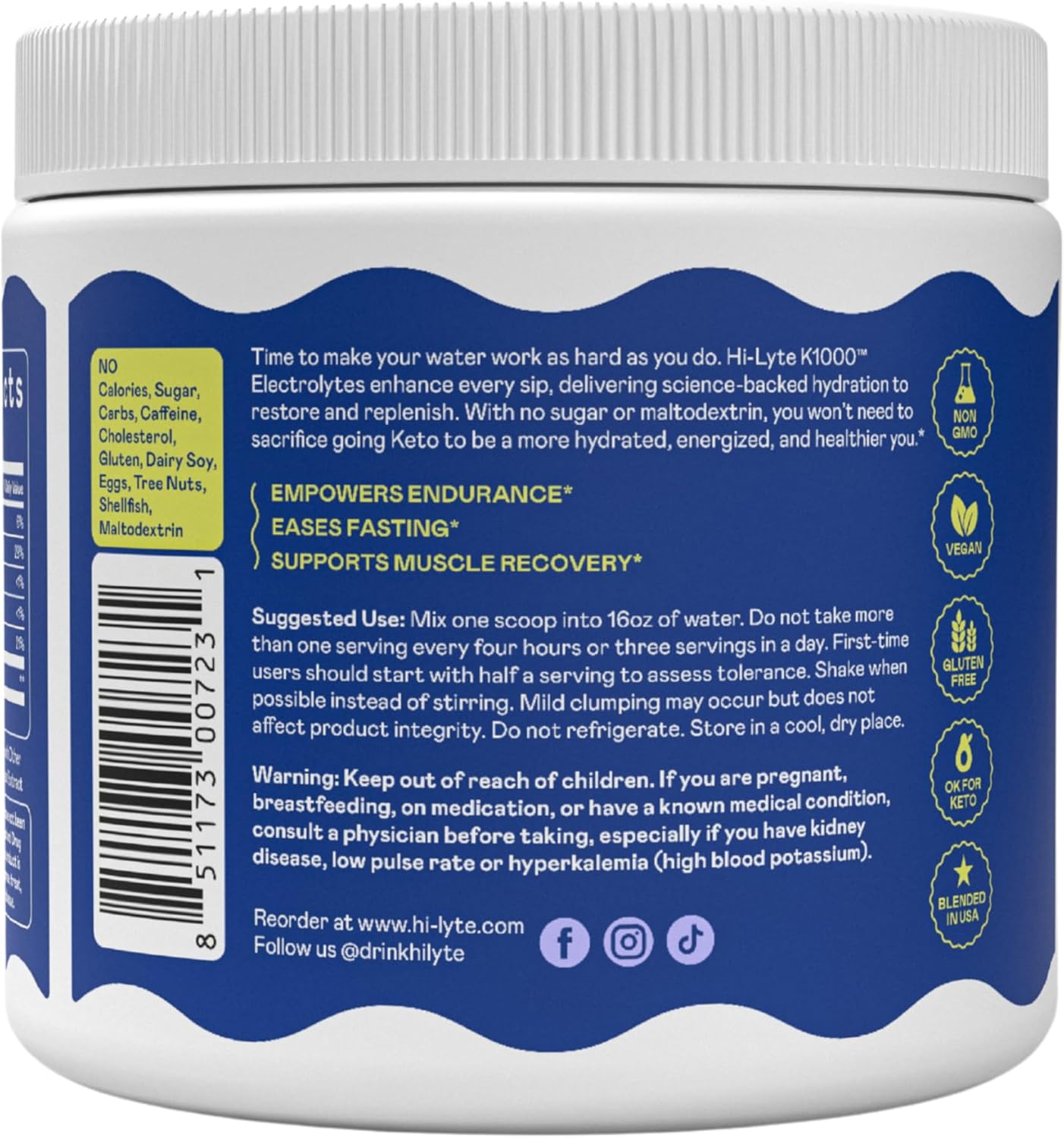 Hi-Lyte K1000 Electrolytes Powder Mix Orange Keto & Performance, 50 Servings