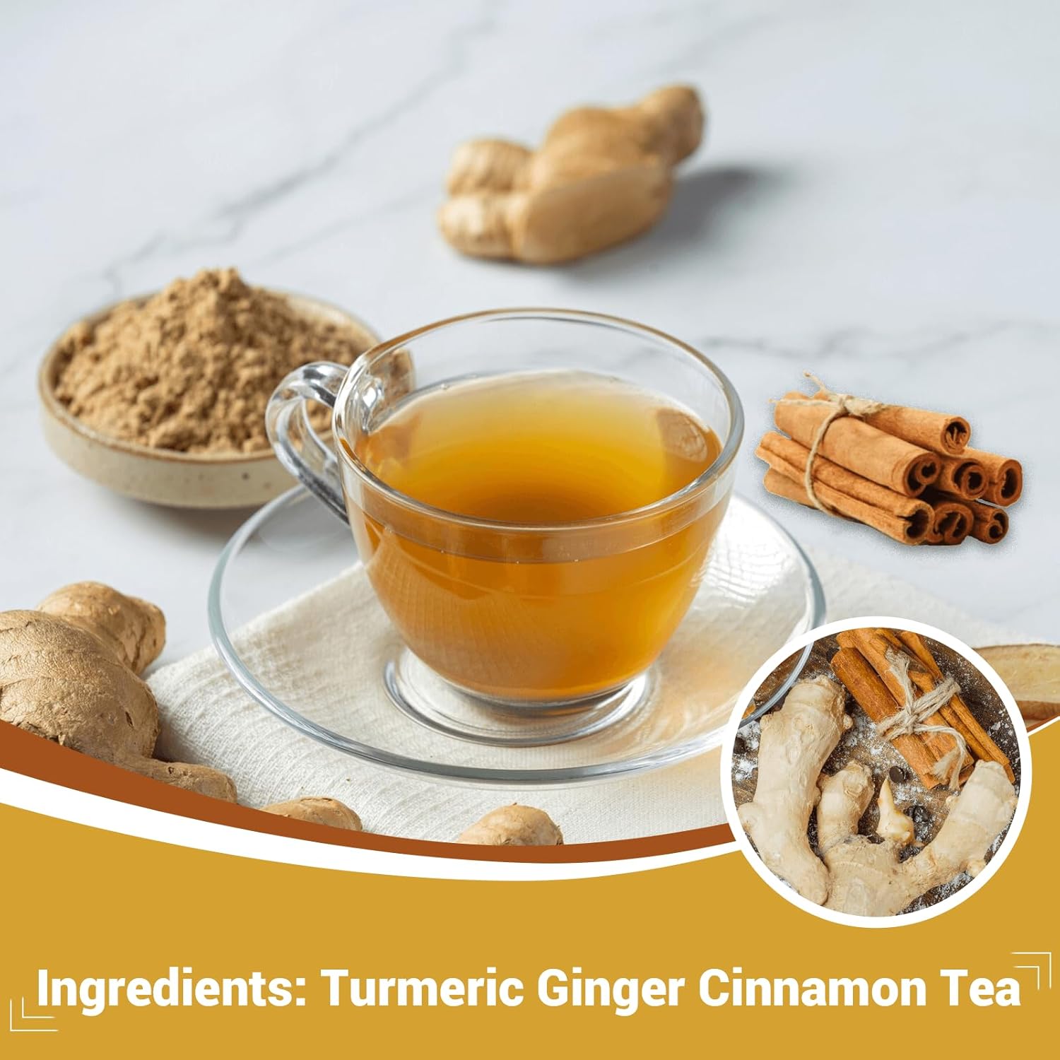 Turmeric Ginger Cinnamon Tea Bags, Turmeric Ginger Herbal Tea, No Sugar, No Caffeine, 50 Teabags